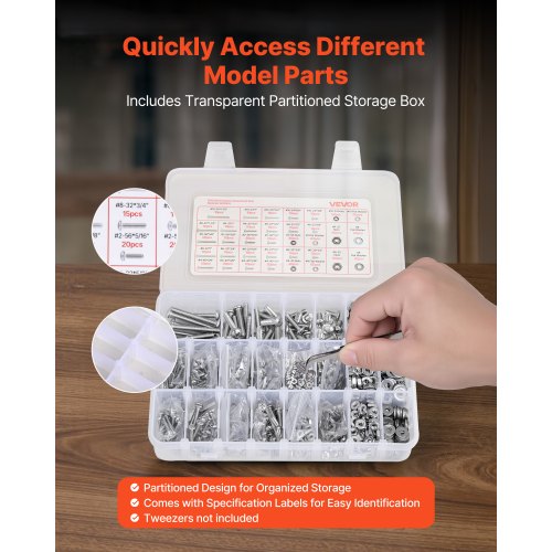 1110 delar bultar och muttrar i blandad förpackning i rostfritt stål för möbler