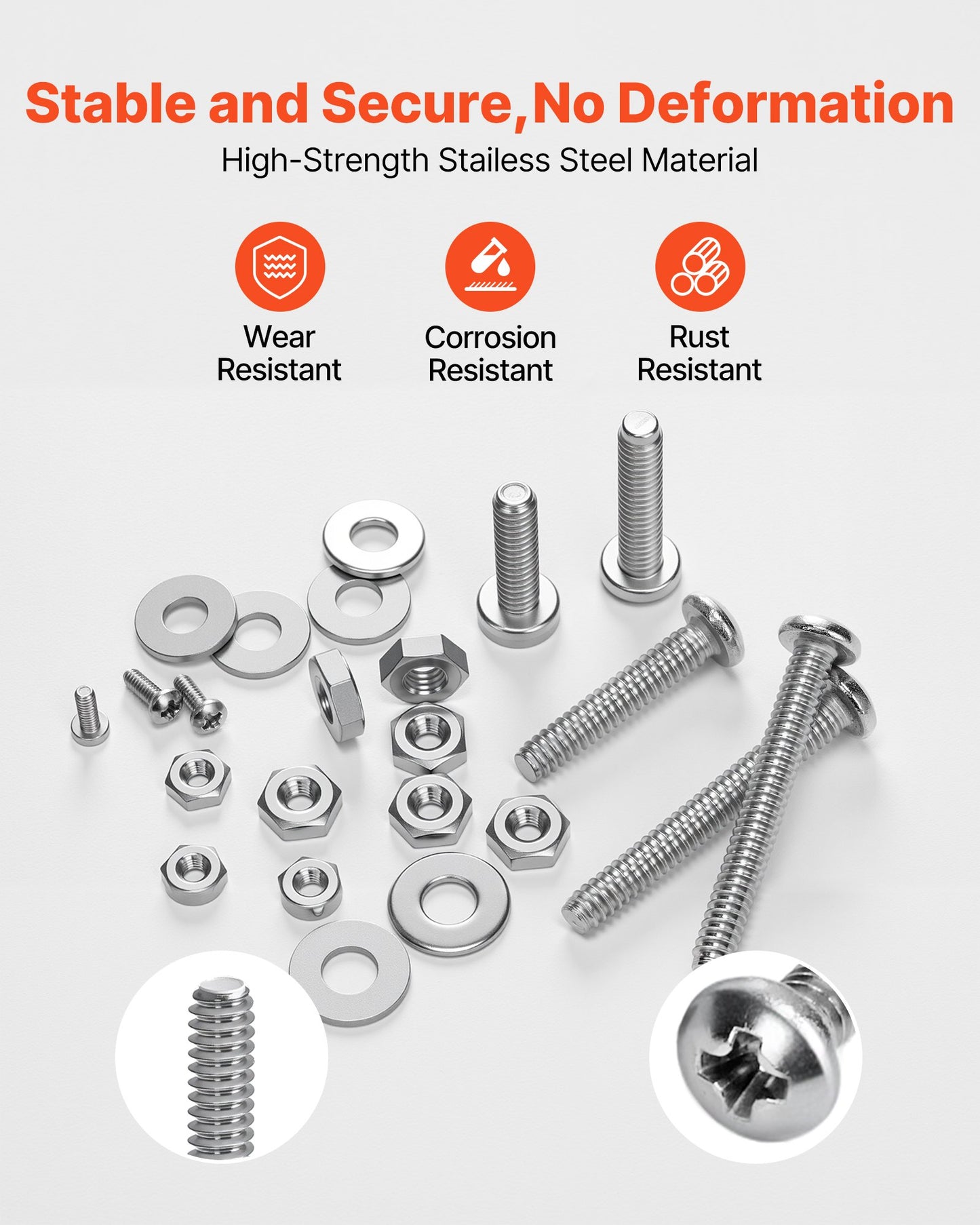 1110 Pcs Bolts and Nuts Assortment Kit, Imperial Machine Screws and Flat Washers, Stainless Steel 10-24,8-32,2-56,6-32,4-40, for Furniture /Equipment/Vehicle Assembly, Silver