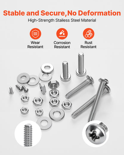 1110 Pcs Bolts and Nuts Assortment Kit, Imperial Machine Screws and Flat Washers, Stainless Steel 10-24,8-32,2-56,6-32,4-40, for Furniture /Equipment/Vehicle Assembly, Silver