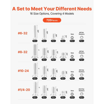 720 pieces mixed steel bolts and nuts for furniture
