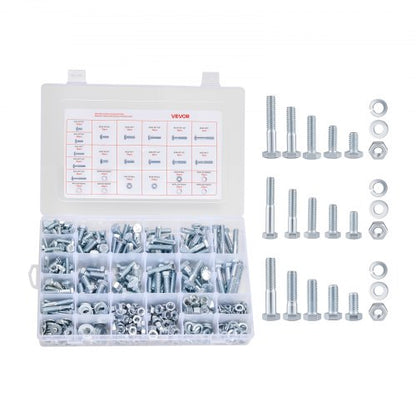 566 Pcs Bolts and Nuts Assortment Kit, Imperial Machine Screws and Flat Washers, Alloy Steel 1/4-20,5/16-18,3/8-16, for Furniture /Equipment/Vehicle Assembly, Galvanized White