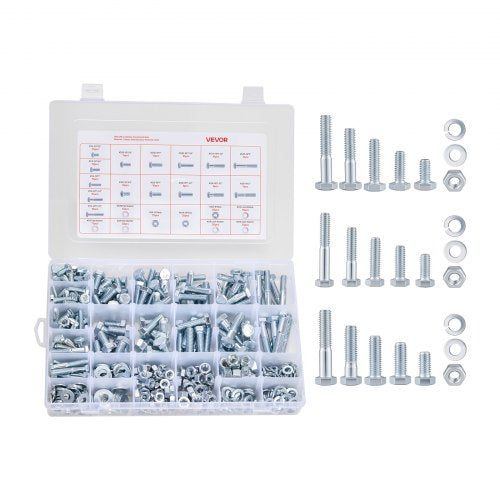 566 Pcs Bolts and Nuts Assortment Kit, Imperial Machine Screws and Flat Washers, Alloy Steel 1/4-20,5/16-18,3/8-16, for Furniture /Equipment/Vehicle Assembly, Galvanized White