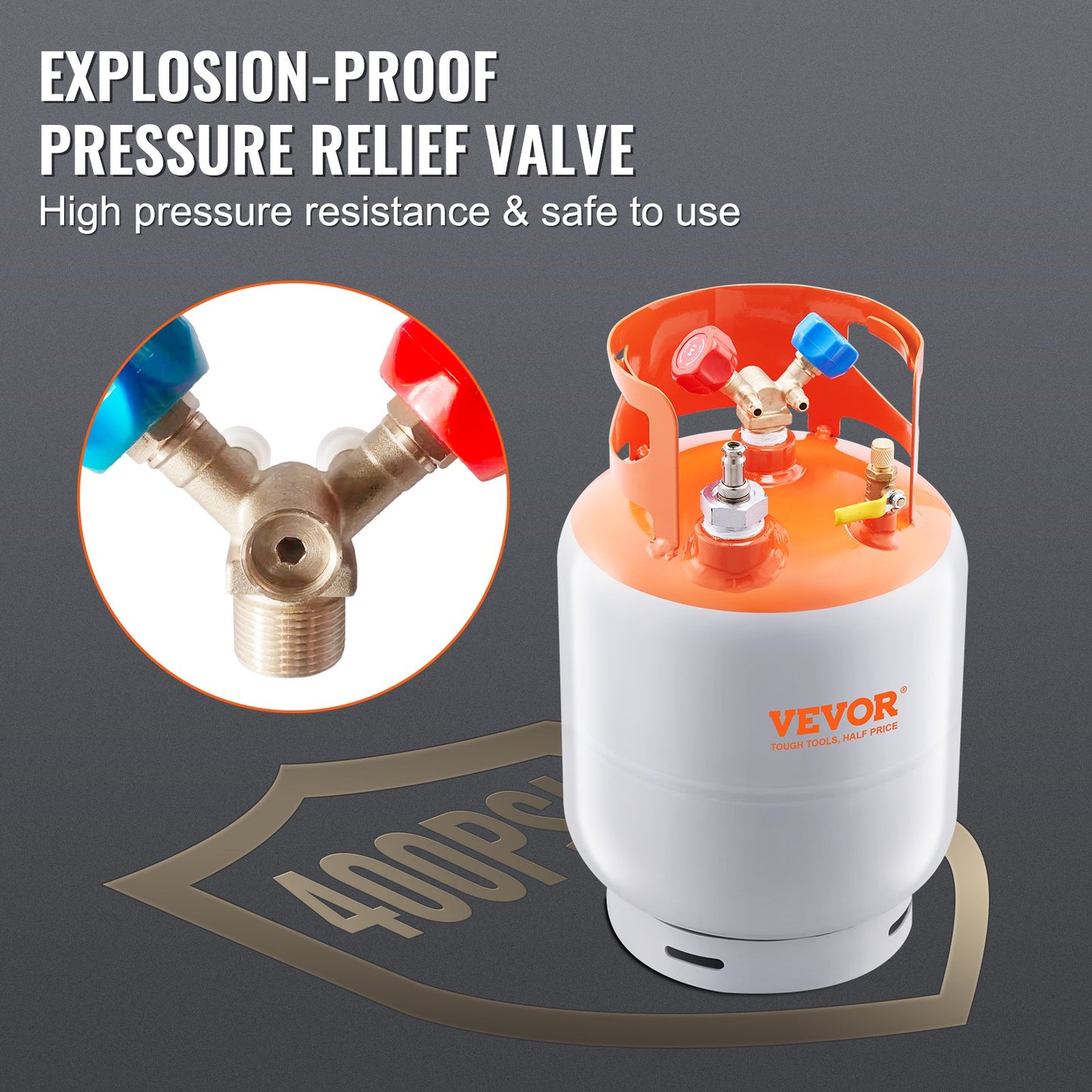 Refrigerant Recovery Tank with Float Switch - 30 lb. Capacity ac Recovery Tank with ¼ to ½ Adaptor, Reusable Recovery Tank HVAC for All Refrigerant, Prevent Overflow, with Trace Amount of N₂