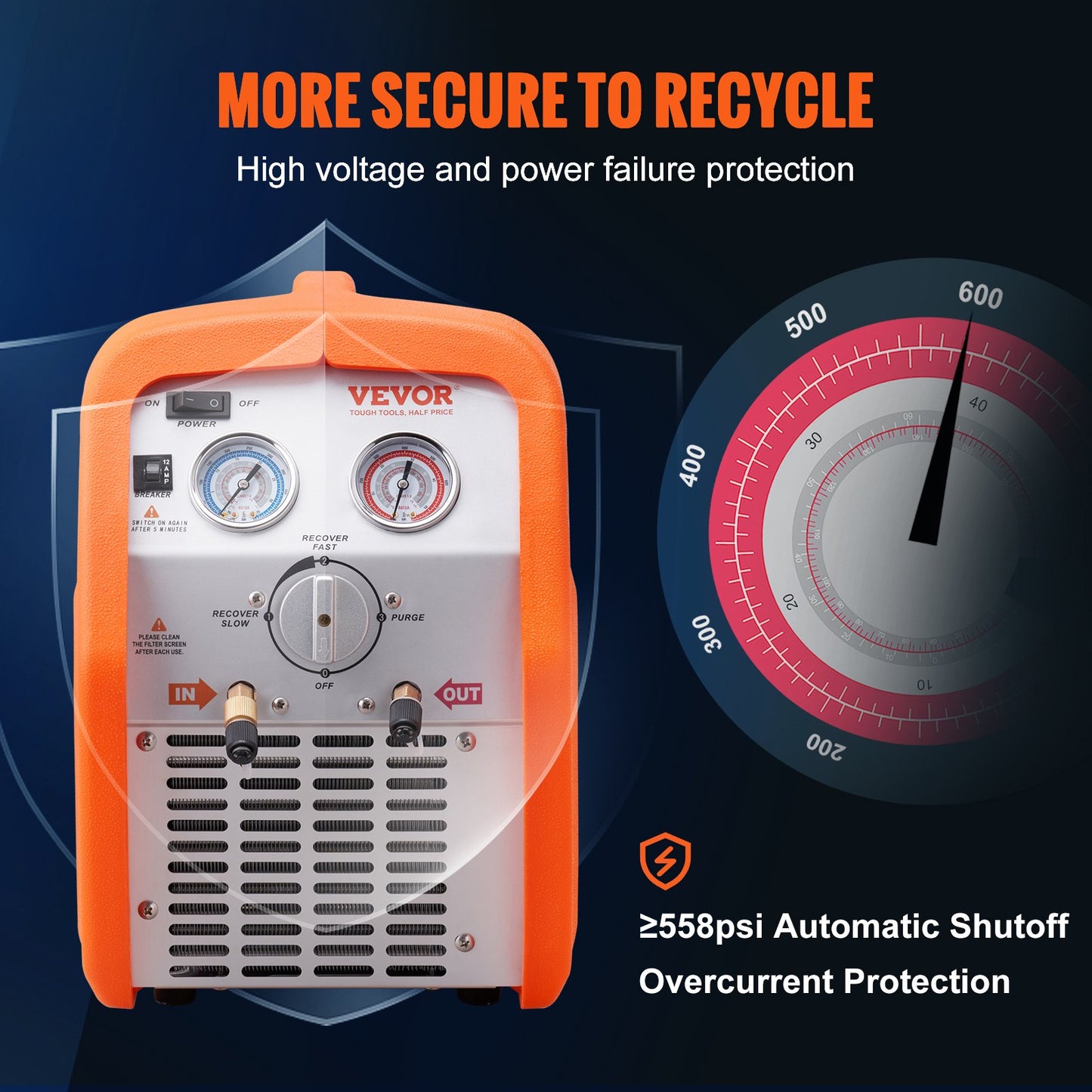3/4 HP Refrigerant Recovery Machine - Portable AC Recovery Machine with High Pressure Protection, 120V 60Hz Refrigerant Recycle Machine HVAC for Car Air Conditioning, Vapor Liquid Refrigerant