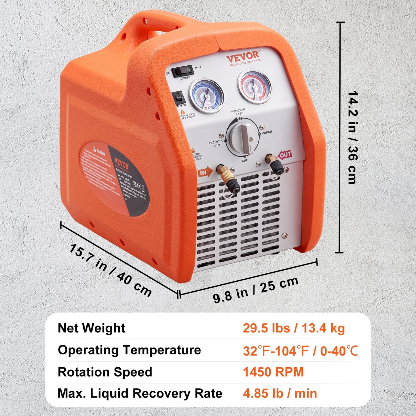 3/4 HP Refrigerant Recovery Machine - Portable AC Recovery Machine with High Pressure Protection, 120V 60Hz Refrigerant Recycle Machine HVAC for Car Air Conditioning, Vapor Liquid Refrigerant
