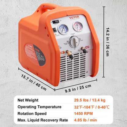 3/4 HP Refrigerant Recovery Machine - Portable AC Recovery Machine with High Pressure Protection, 120V 60Hz Refrigerant Recycle Machine HVAC for Car Air Conditioning, Vapor Liquid Refrigerant