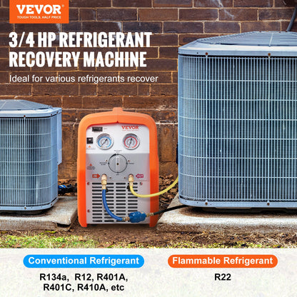 Portable 3/4 HP Refrigerant Refrigerant Machine - AC Recovery Machine with High Pressure Protection 220-240V 60Hz Recovery Machine HVAC for Vapor Liquid Refrigerant, Car Air Conditioning