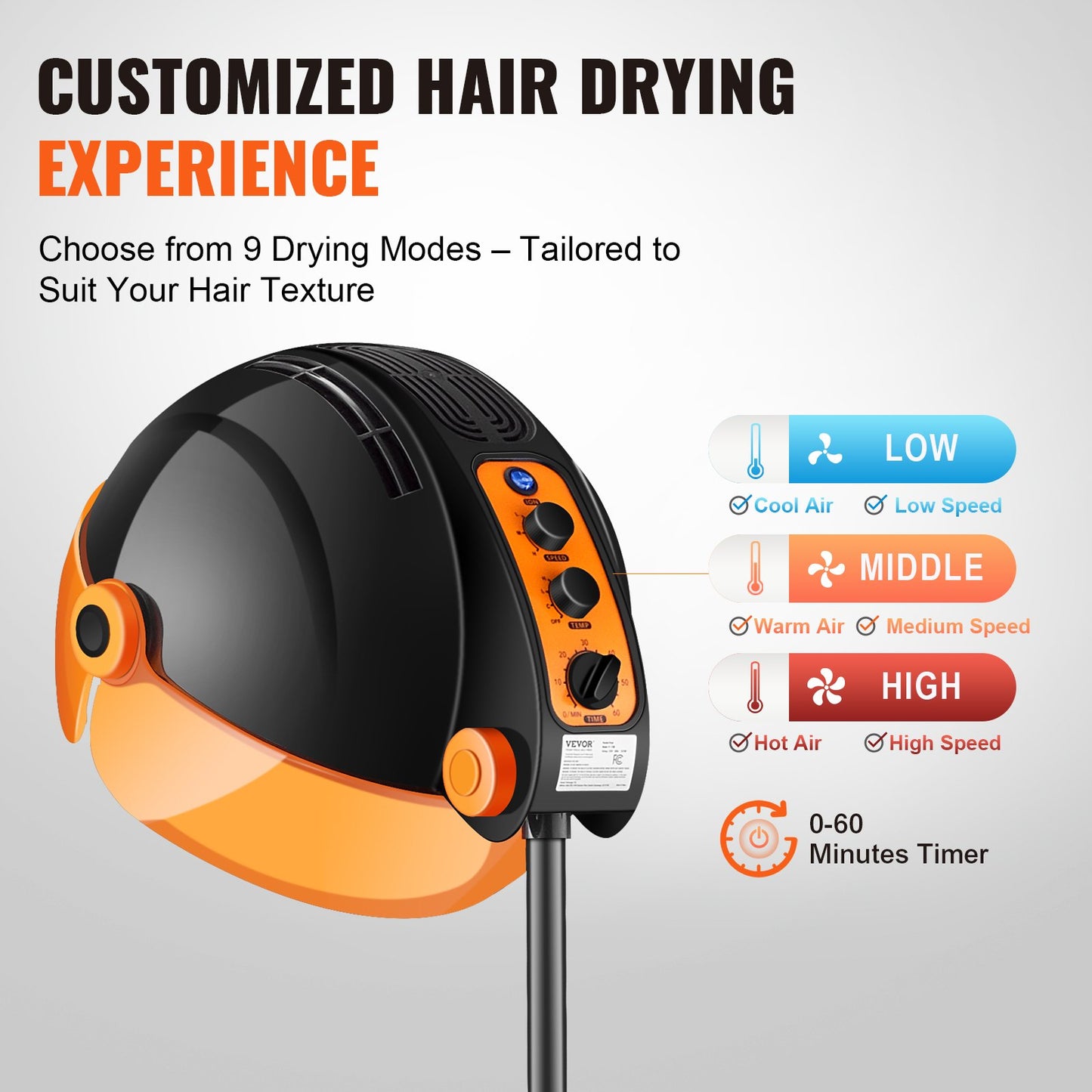 Ionic Hooded Dryer, 1875W Professional Bonnet Hair Dryer, Sit Under Hair Dryer with Timer, 3 Temp Settings & Wind Speed, Floor Standing Rolling Base with Wheels for Beauty Salon Home Spa