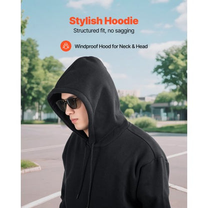 Damtröja med huva, mellanstorlek, fleece långärmad, bekväm, avslappnad, enkel tröja med huva, varm och hudvänlig, praktisk och trendig, svart hoodie med stor ficka för höst och vinter |  EU