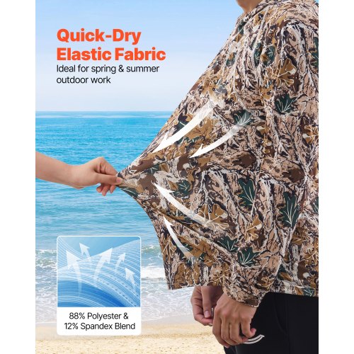 Camo Hoodie, Stor Storlek, Herrtröja med Huva, Fukttransporterande & Andningsbar, Snabbtorkande, Vandringskjorta med Huva för Fiske, Långärmade Jaktskjortor för Vår & Sommar Utomhusarbete |  EU