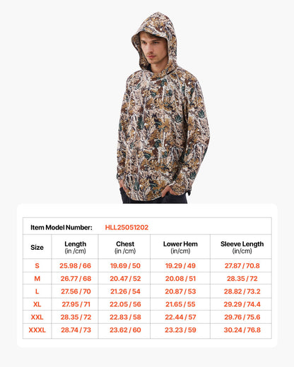 Camo Hoodie, Small Size, Men Pullover Hooded Sweatshirt, Moisture Wicking & Breathable, Quick-dry, Hiking Fishing Shirt with Hood, Long Sleeves Hunting Shirts for Spring & Summer Outdoor Work