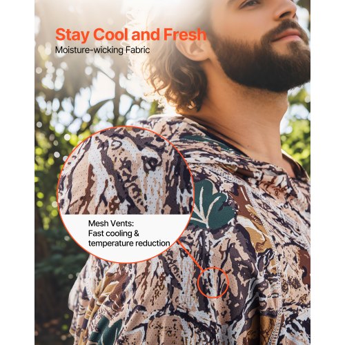 Camo Hoodie, Storlek XX-Large, Herrtröja med huva, Fukttransporterande och Andningsbar, Snabbtorkande, Vandringskjorta med Fiske och Huva, Långärmade Jaktskjortor för Vår- och Sommararbete Utomhus |  EU