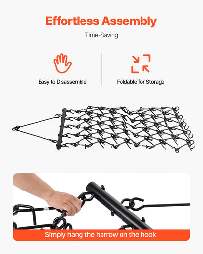 Drag Harrow, 4 x 4 ft Durable Chain Harrow with 69 Sharp Teeth, Suitable for ATV UTV Tractor, Ideal for Soil Preparation, Seeding, Smoothing Landscapes, and Yard Gravel Driveway Maintenance