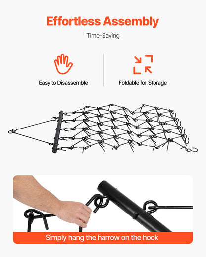 Drag Harrow, 4 ft x 5.6 ft Durable Chain Harrow with 80 Sharp Teeth, Suitable for ATV UTV Tractor, Ideal for Soil Preparation, Seeding, Smoothing Landscapes, and Yard Gravel Driveway Maintenance