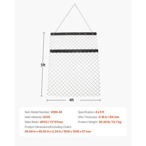 Pull Harrow 4 x 5 ft Chain Harrow Lawn Mower ATV UTV Tractor Accessories | EU