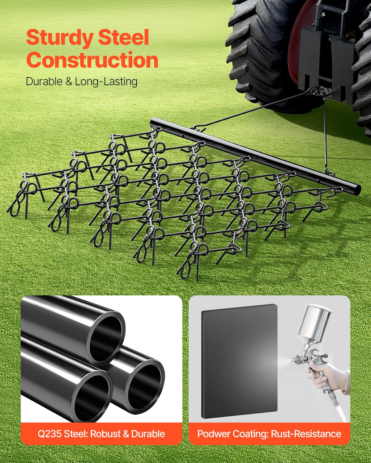 Drag Harrow 5.8 x 4.8 ft Chain Harrow ATV Lawn Rake for Landscape Leveling