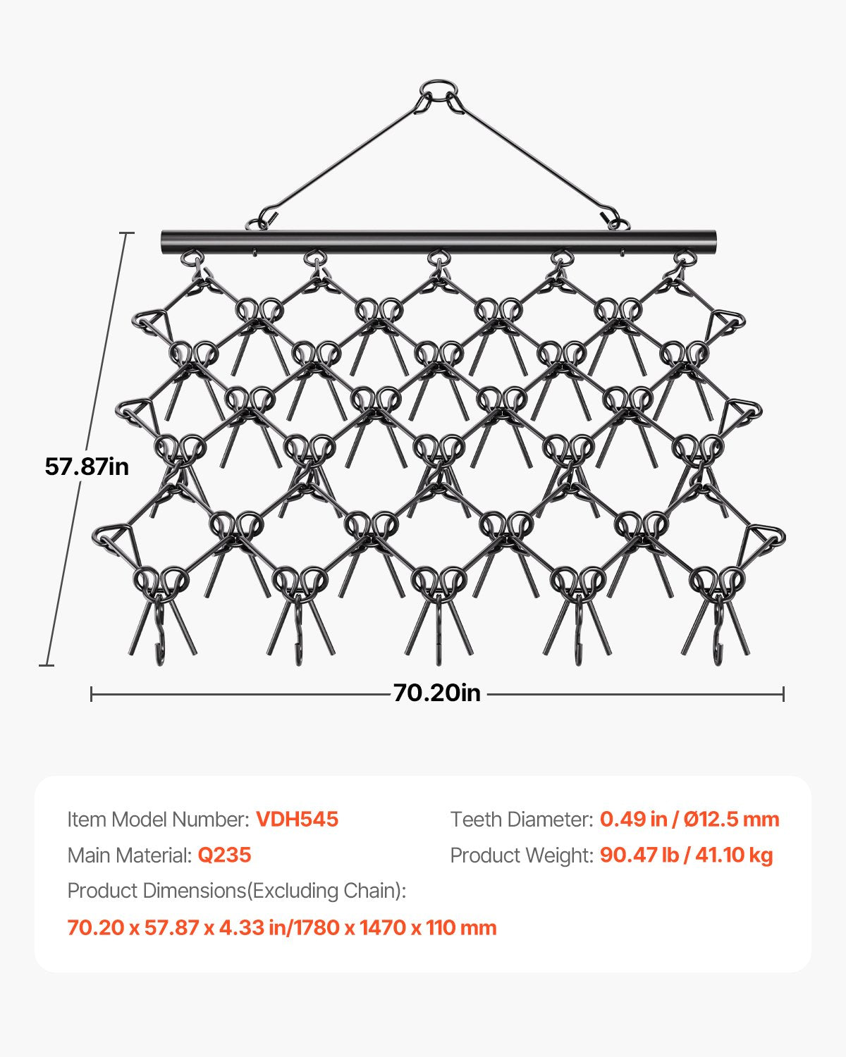 Drag Harrow 5.8 x 4.8 ft Chain Harrow ATV Lawn Rake for Landscape Leveling