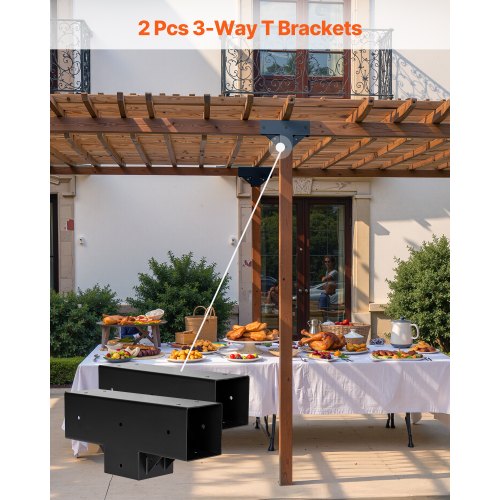 4x4 Zoll Pergola-Halterungssatz, interner 3,5x3,5 3-Wege-Holzbearbeitungspfosten, DIY, 2 Stück | EU