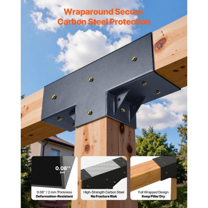 4x4 Zoll Pergola-Halterungssatz, interner 3,5x3,5 3-Wege-Holzbearbeitungspfosten, DIY, 2 Stück | EU