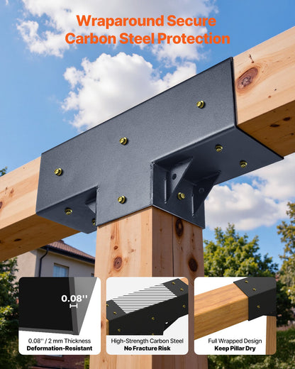 Pergola Kit 2-Pack, T-Shaped 4x4 (Actual 3.5x3.5 Inch), 3-Way Pergola Brackets DIY Woodworking Gazebo Bracket Kit with Screws for 3.5x3.5 Inch Wood Beams in Actual Size for Outdoor Party Banquet