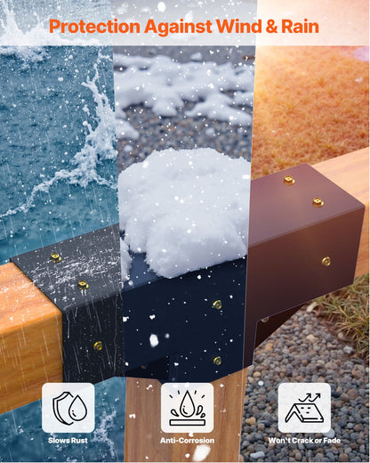 Pergola Kit 2-Pack, T-Shaped 4x4 (Actual 3.5x3.5 Inch), 3-Way Pergola Brackets DIY Woodworking Gazebo Bracket Kit with Screws for 3.5x3.5 Inch Wood Beams in Actual Size for Outdoor Party Banquet