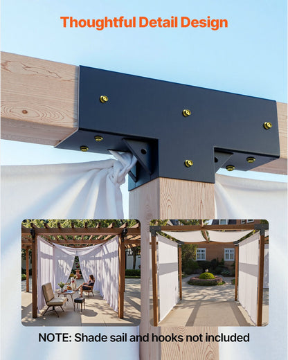 Pergola Kit 2-Pack, T-Shaped 4x4 (Actual 3.5x3.5 Inch), 3-Way Pergola Brackets DIY Woodworking Gazebo Bracket Kit with Screws for 3.5x3.5 Inch Wood Beams in Actual Size for Outdoor Party Banquet