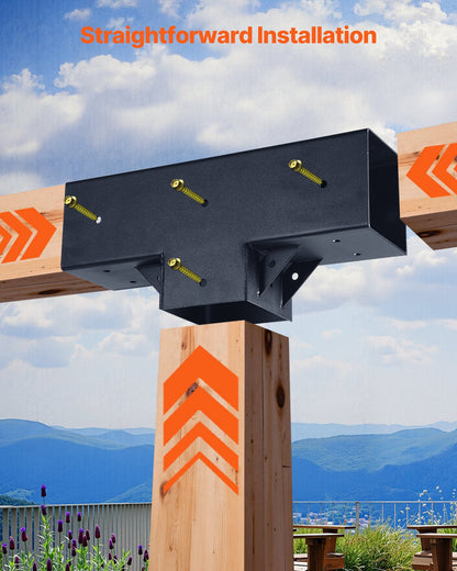 Pergola Kit 2-Pack, T-Shaped 4x4 (Actual 3.5x3.5 Inch), 3-Way Pergola Brackets DIY Woodworking Gazebo Bracket Kit with Screws for 3.5x3.5 Inch Wood Beams in Actual Size for Outdoor Party Banquet