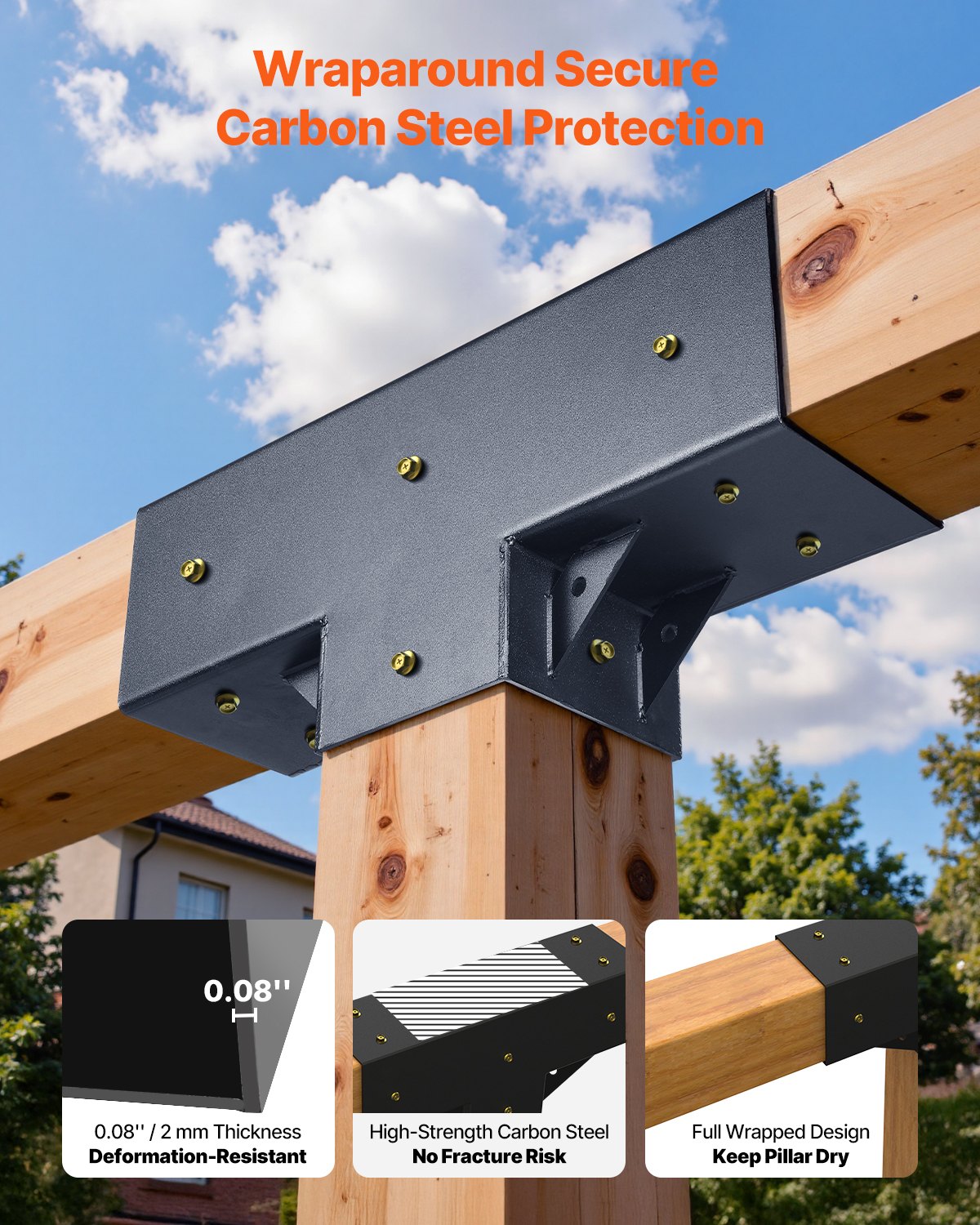 Pergola Kit 4-Pack, T-Shaped 4x4 (Actual 3.5x3.5 Inch), 3-Way Pergola Brackets DIY Woodworking Gazebo Bracket Kit with Screws for 3.5x3.5 Inch Wood Beams in Actual Size for Outdoor Party Banquet