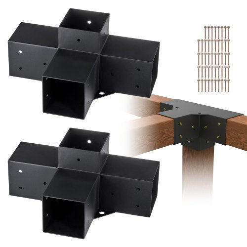 Pergola Bracket Kit 4''x4'', 2pcs 4-Way Heavy Duty Corner Bracket Woodworks DIY Post Base Kit, Easy Installation Wooden Beams for Gazebos, Patio Pergolas, Log Cabin Outdoor Pergola Hardware