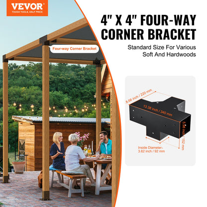 Pergola Bracket Kit 4''x4'', inre storlek 3,6"x3,6 2st 4-vägs kraftigt hörnfäste Woodworks DIY stolpbassats, enkel installation av träbjälkar för lusthus, uteplatspergolor, timmerstuga utomhuspergola hårdvara