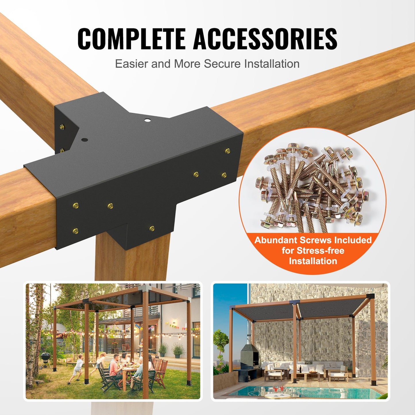 Pergola Bracket Kit 4''x4'', inre storlek 3,6"x3,6 2st 4-vägs kraftigt hörnfäste Woodworks DIY stolpbassats, enkel installation av träbjälkar för lusthus, uteplatspergolor, timmerstuga utomhuspergola hårdvara