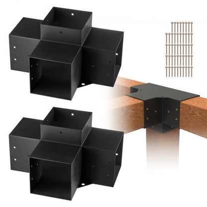 Pergola Bracket Kit 6''x6'', 2pcs 4-Way Heavy Duty Corner Bracket Woodworks DIY Post Base Kit, Easy Installation Wooden Beams for Gazebos, Patio Pergolas, Log Cabin Outdoor Pergola Hardware