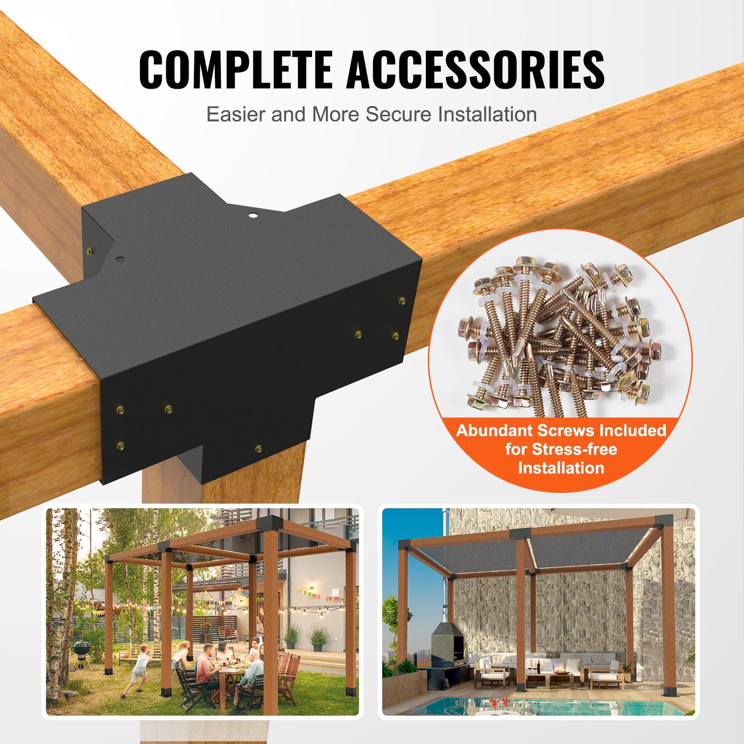 Pergola-Halterungssatz 6 x 6 Zoll, Innenmaß 5,6 x 5,6 Zoll, 2 Stück 4-Wege-Hochleistungs-Eckhalterung, Woodworks DIY-Pfostenbasissatz, einfach zu installierende Holzbalken für Pavillons, Terrassenpergolen, Blockhütten-Außenpergolen
