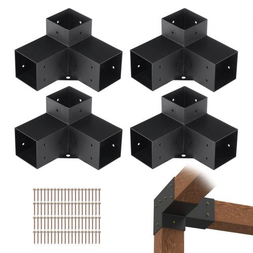 Pergola Bracket Kit 4''x4'', 4pcs 3-Way Heavy Duty Corner Bracket Woodworks DIY Post Base Kit, Easy Installation Wooden Beams for Gazebos, Patio Pergolas, Log Cabin Outdoor Pergola Hardware