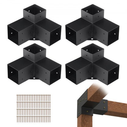 Pergola Bracket Kit 4''x4'', 4pcs 3-Way Heavy Duty Corner Bracket Woodworks DIY Post Base Kit, Easy Installation Wooden Beams for Gazebos, Patio Pergolas, Log Cabin Outdoor Pergola Hardware