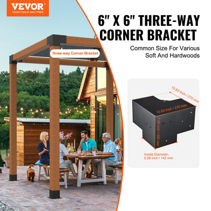 Pergola Bracket Kit 6''x6'', Inner Size 5.6"x5.6 4pcs 3-Way Heavy Duty Corner Bracket Woodworks DIY Post Base Kit, Easy Installation Wood Beams for Gazebo, Pergola for Patio, Log Cabin Outdoor Pergola Hardware