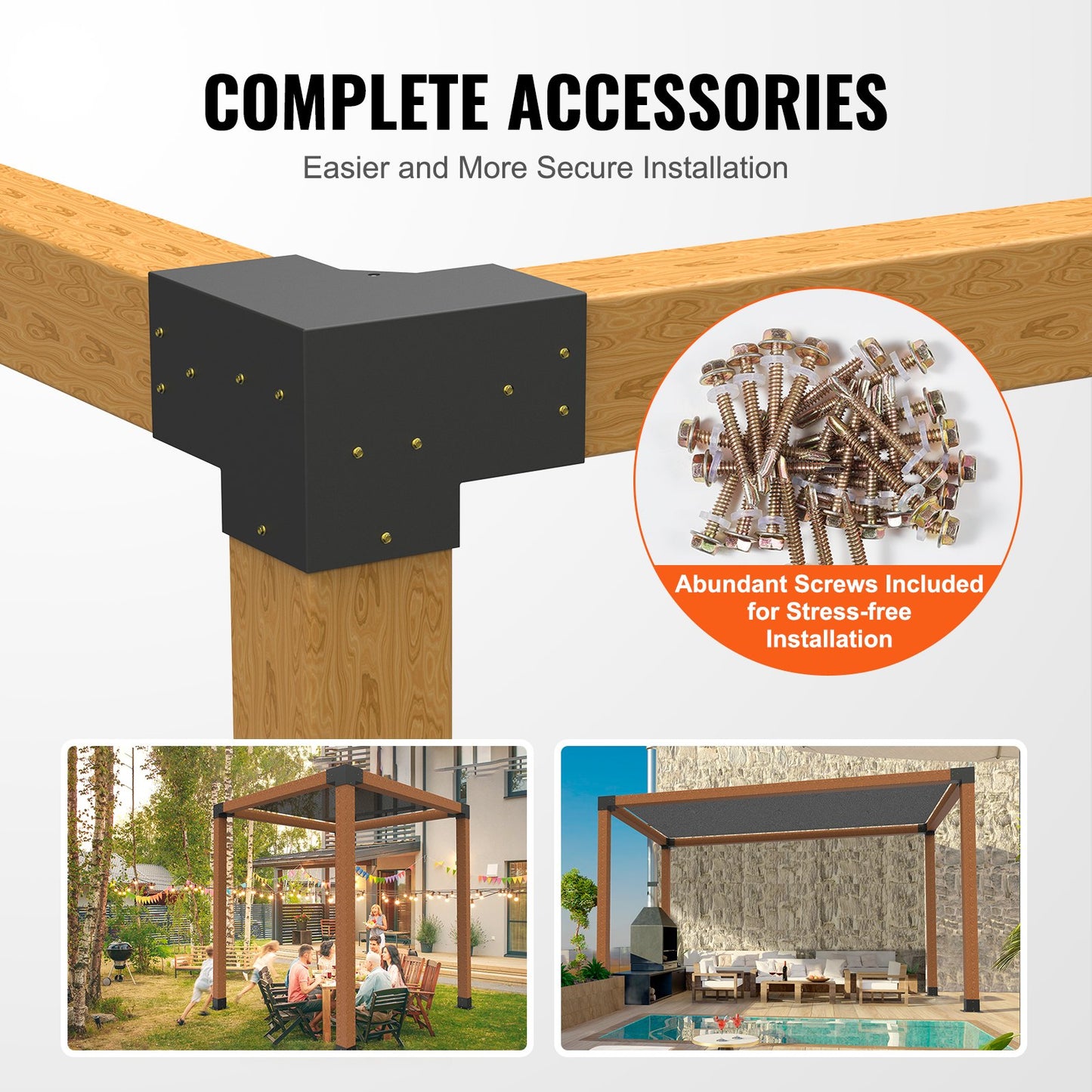 Pergola Bracket Kit 6''x6'', Inner Size 5.6"x5.6 4pcs 3-Way Heavy Duty Corner Bracket Woodworks DIY Post Base Kit, Easy Installation Wood Beams for Gazebo, Pergola for Patio, Log Cabin Outdoor Pergola Hardware