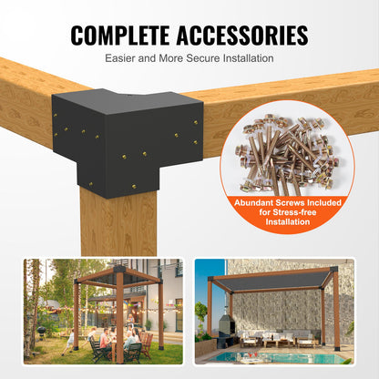 Pergola Bracket Kit 6''x6'', Inner Size 5.6"x5.6 4pcs 3-Way Heavy Duty Corner Bracket Woodworks DIY Post Base Kit, Easy Installation Wood Beams for Gazebo, Pergola for Patio, Log Cabin Outdoor Pergola Hardware