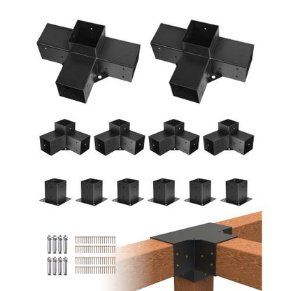 Pergola Kit, 4x4 Inch Pergola Brackets for 3.5x3.5 Inch Wood Beams in Actual Dimension, 3-Way (4 Pcs) and 4-Way (2 Pcs) Gazebo Brackets with 6 Post Bases, for Outdoor Pergolas, Gazebos, Sheds