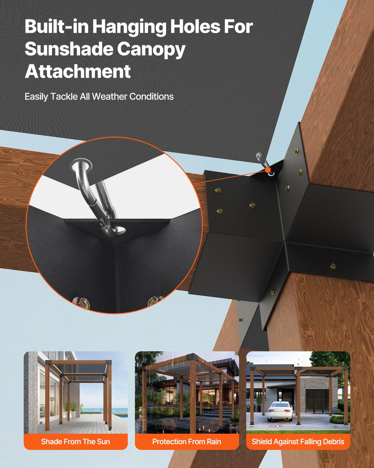 Pergola Kit, 4x4 Inch Pergola Brackets for 3.5x3.5 Inch Wood Beams in Actual Dimension, 3-Way (4 Pcs) and 4-Way (2 Pcs) Gazebo Brackets with 6 Post Bases, for Outdoor Pergolas, Gazebos, Sheds