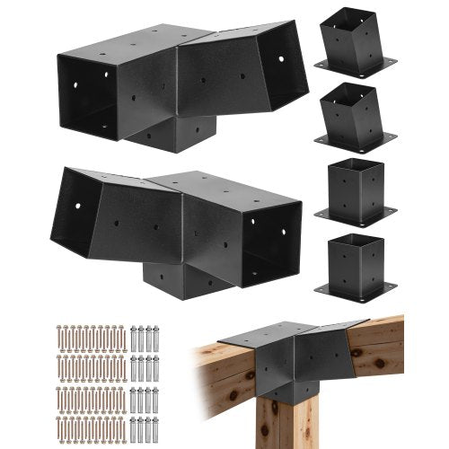 Pergola Kit, 4x4 Inch 3-Way Slanted Brackets for 3.5x3.5 Inch Wood Beams in Actual Size, 2-Pack Pergola Brackets with 2 Post Bases and 2 Wall Mount Bases, for Outdoor Pergolas, Gazebos, Sheds