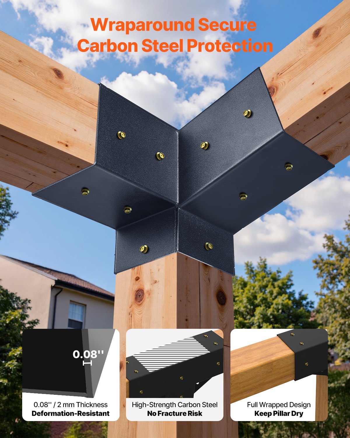 Pergola Kit, 4x4 Inch 3-Way Slanted Brackets for 3.5x3.5 Inch Wood Beams in Actual Size, 2-Pack Pergola Brackets with 2 Post Bases and 2 Wall Mount Bases, for Outdoor Pergolas, Gazebos, Sheds