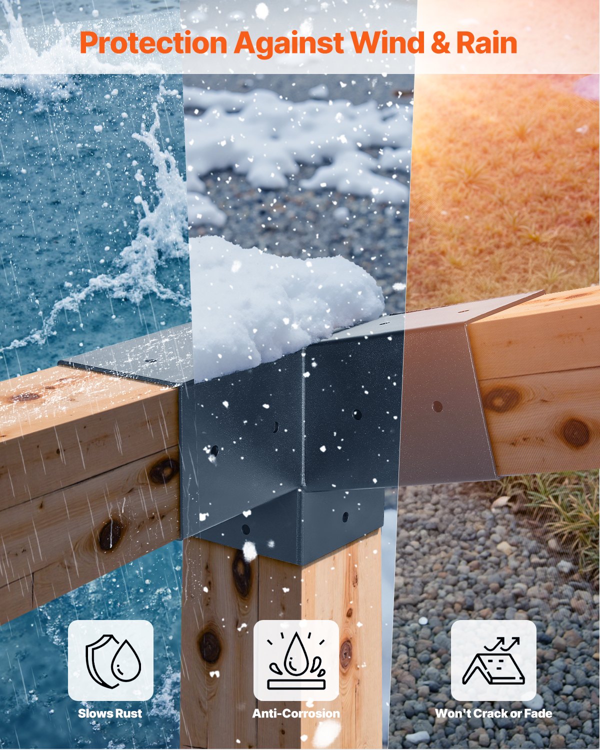 Pergola Kit, 4x4 Inch 3-Way Slanted Brackets for 3.5x3.5 Inch Wood Beams in Actual Size, 2-Pack Pergola Brackets with 2 Post Bases and 2 Wall Mount Bases, for Outdoor Pergolas, Gazebos, Sheds