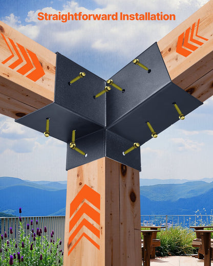 Pergola Kit, 4x4 Inch 3-Way Slanted Brackets for 3.5x3.5 Inch Wood Beams in Actual Size, 2-Pack Pergola Brackets with 2 Post Bases and 2 Wall Mount Bases, for Outdoor Pergolas, Gazebos, Sheds