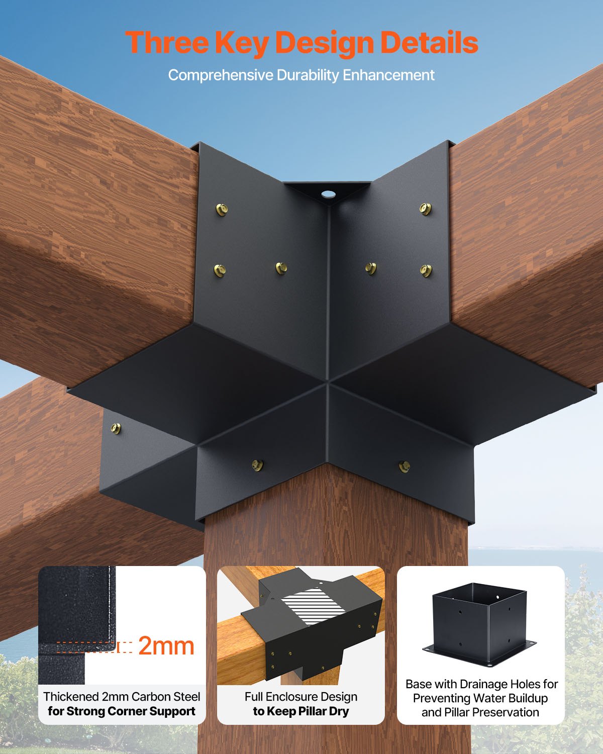 Pergola Bracket Kit, 6x6 Inch (Inner Size 5.5x5.5), 2 Pcs 4-Way Heavy Duty Corner Bracket Woodworks DIY Post Base Kit, Easy Installation Wooden Beams for Gazebos, Patio Pergolas, Log Cabin