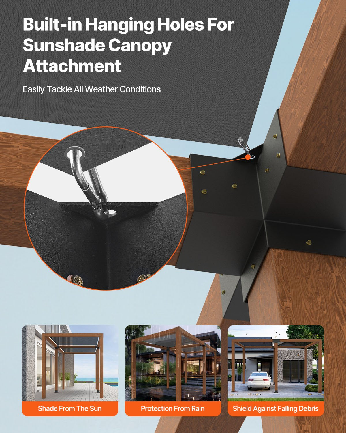 Pergola Bracket Kit, 6x6 Inch (Inner Size 5.5x5.5), 2 Pcs 4-Way Heavy Duty Corner Bracket Woodworks DIY Post Base Kit, Easy Installation Wooden Beams for Gazebos, Patio Pergolas, Log Cabin