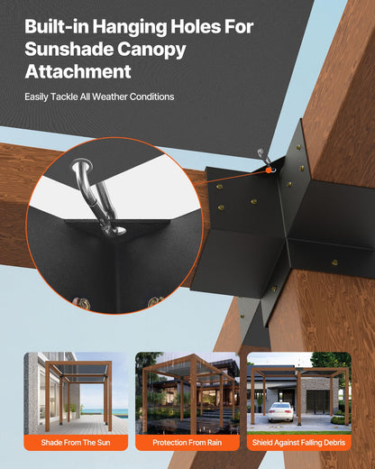 Pergola Bracket Kit, 6x6 Inch (Inner Size 5.5x5.5), 2 Pcs 4-Way Heavy Duty Corner Bracket Woodworks DIY Post Base Kit, Easy Installation Wooden Beams for Gazebos, Patio Pergolas, Log Cabin