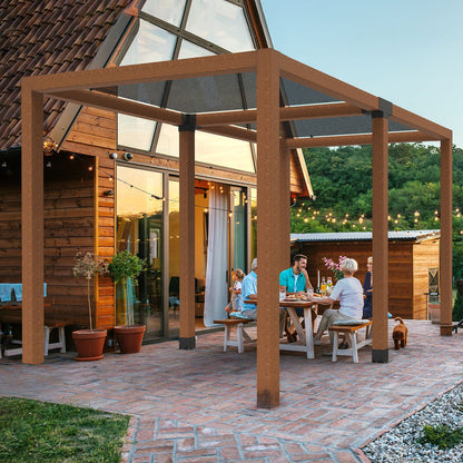 Pergola Bracket Kit, 6x6 Inch (Inner Size 5.5x5.5), 2 Pcs 4-Way Heavy Duty Corner Bracket Woodworks DIY Post Base Kit, Easy Installation Wooden Beams for Gazebos, Patio Pergolas, Log Cabin