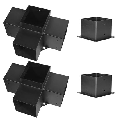 Pergola Bracket Kit, 6x6 Inch (Inner Size 5.5x5.5), 2 Pcs 4-Way Heavy Duty Corner Bracket Woodworks DIY Post Base Kit, Easy Installation Wooden Beams for Gazebos, Patio Pergolas, Log Cabin