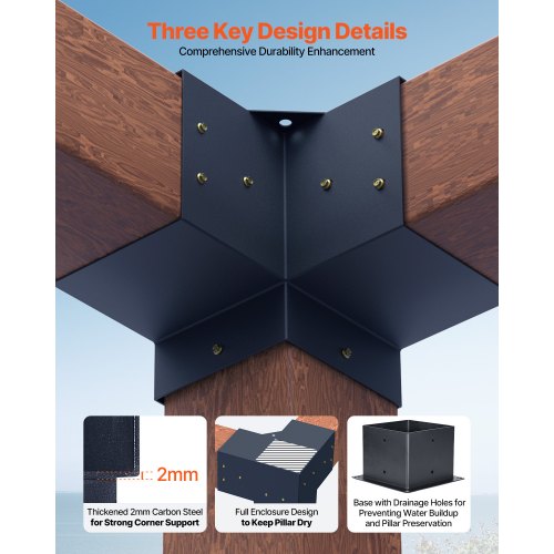 6x6 tums pergolakonsol invändig 5,5x5,5 3-vägskonsoler 4 st med 4 baser |  EU